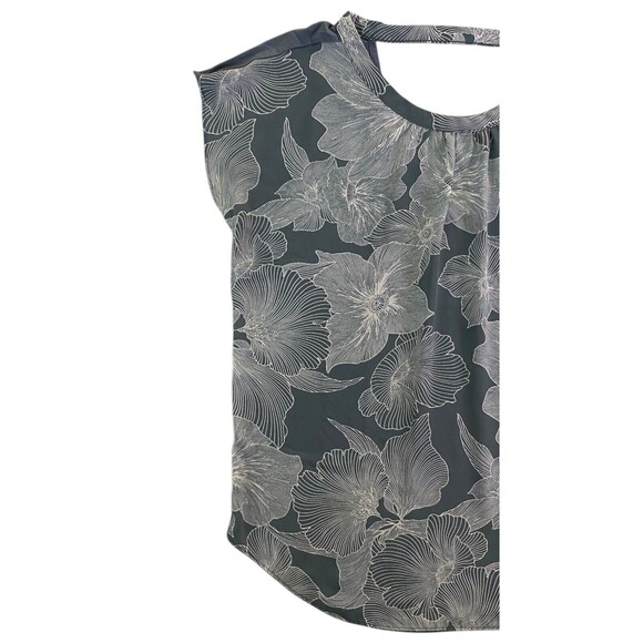 LOFT OUTLET Ann Taylor Top Women’s Floral Print Tunic Grey White Blouse Size XS - Picture 9 of 10